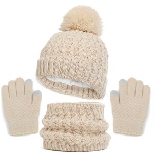 PatPat Baby/toddler winter warm and cold-proof three-piece set, knitted woolen hat, neck scarf and gloves  - Beige