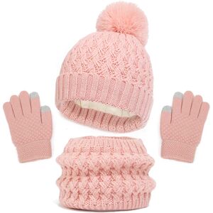 PatPat Baby/toddler winter warm and cold-proof three-piece set, knitted woolen hat, neck scarf and gloves  - Pink