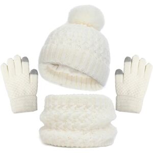 PatPat Baby/toddler winter warm and cold-proof three-piece set, knitted woolen hat, neck scarf and gloves  - White