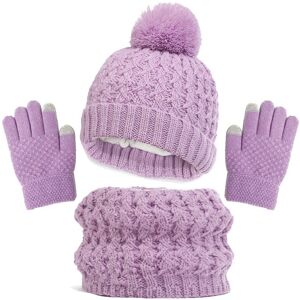 PatPat Baby/toddler winter warm and cold-proof three-piece set, knitted woolen hat, neck scarf and gloves  - Purple