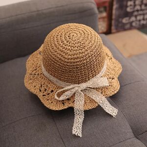 PatPat Baby/toddler Girl Sweet Cute Beach Straw Hat with Random Satin Ribbon Style  - Khaki