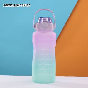 PatPat 2000ML/67.64OZ Gradient Frosted Straw Water Bottle Large Capacity Adult Sports Bottle Outdoor Portable Water Cup  - Light Purple