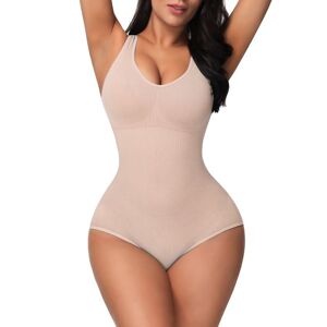 PatPat Women Solid Color Stretchy Tank Bodysuit High-Rise Tummy Control Shapewear Seamless Bodysuit Butt Lifter (Without Chest Pad)  - Apricot