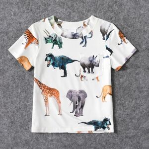 PatPat Family Matching All Over Animal Print Short-sleeve Mini Bodycon Ruched Dresses and Raglan-sleeve T-shirts Sets  - White