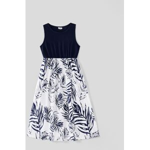 PatPat Family Matching Solid Splicing Plant Print Sleeveless Midi Dresses and Short-sleeve T-shirts Sets  - royalblue