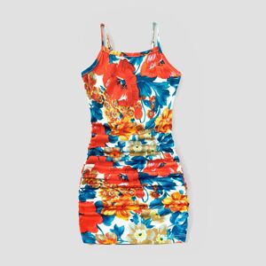 PatPat Family Matching Floral Panel T-Shirt and Ruched Drawstring Side Bodycon Strap Dress Sets  - MultiColour