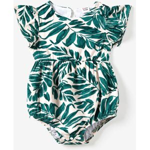 PatPat Family Matching Leaf Print Beach Shirt and High Neck Halter Belt Maxi Dress Sets  - GlossyDarkGreen