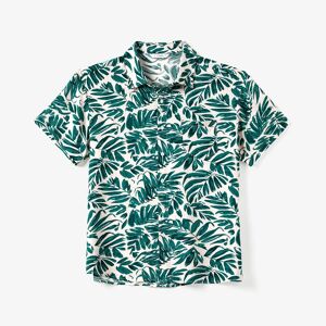 PatPat Family Matching Leaf Print Beach Shirt and High Neck Halter Belt Maxi Dress Sets  - GlossyDarkGreen