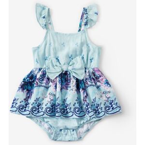 PatPat Family Matching Light Blue Tee and Flowy Floral Shirred Back Belted Strap Dress  - Light Blue