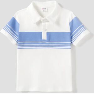 PatPat Family Matching Blue Stripe Panel Polo Shirt and Tie Neck Shirred Waist Stripe Strap Dress Sets  - Blue