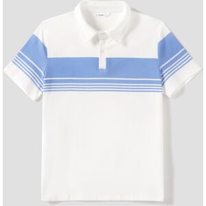 PatPat Family Matching Blue Stripe Panel Polo Shirt and Tie Neck Shirred Waist Stripe Strap Dress Sets  - Blue