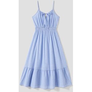 PatPat Family Matching Blue Stripe Panel Polo Shirt and Tie Neck Shirred Waist Stripe Strap Dress Sets  - Blue