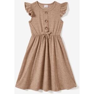 PatPat Family Matching Sets Cross-Over Button Front Khaki Dress and Color Block Tee  - Khaki