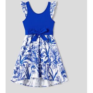 PatPat Family Matching Color Block Sleeveless Shirt and Floral Cami Button Hi-Low Dress Sets  - Royal Blue