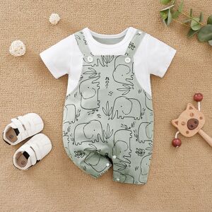 PatPat Baby Boy 100% Cotton Faux-two Short-sleeve Elephant Print Romper  - White