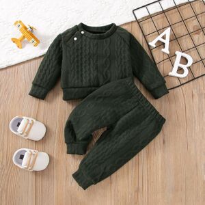 PatPat 2pcs Baby Boy/Girl Solid Long-sleeve Imitation Knitting Set  - Dark Green