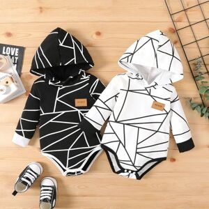 PatPat Baby Boy/Girl Badge Detail Allover Geo Print Hooded Long-sleeve Romper  - White