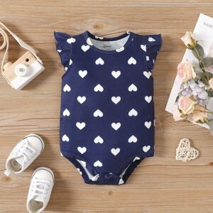 PatPat Baby Girl Naia™ Heart Print Flutter-sleeve Rompers  - Dark Blue