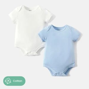 PatPat 2-Pack Baby Girl/Boy 100% Cotton Solid Color Short-sleeve Rompers  - BLUE WHITE