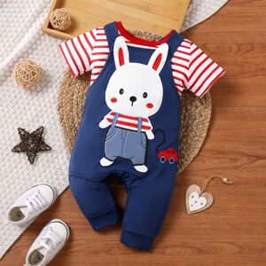 PatPat 2pcs Baby Boy/Girl Rabbit 3D Hyper-Tactile Short-sleeve T-shirt and Overalls Set  - Blue