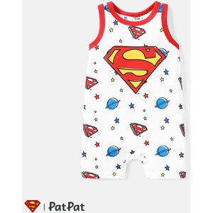 PatPat Justice League Baby Boy Allover Print Tank Romper  - REDWHITE