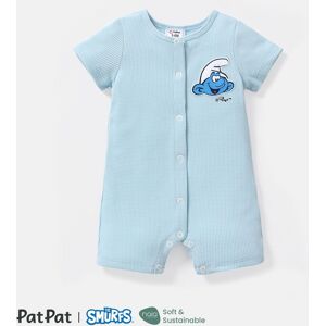 PatPat The Smurfs Baby Boy/Girl Short-sleeve Solid Waffle or Allover Print Naia™ Romper  - Light Blue