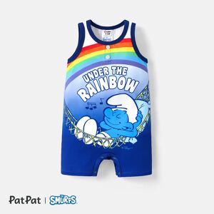 PatPat The Smurfs Baby Boy Character & Rainbow Print Tank Romper  - Deep Blue
