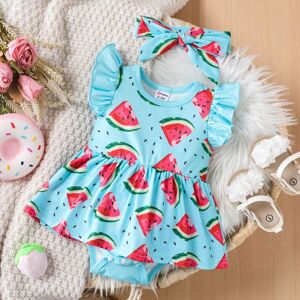 PatPat 2pcs Baby Girls Cute Watermelon Ruffle  Cool Summer Romper  - Mint Green