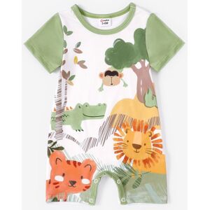 PatPat Baby Girl/Boy Childlike Animal Kingdom Pattern Short Sleeve Romper  - Green