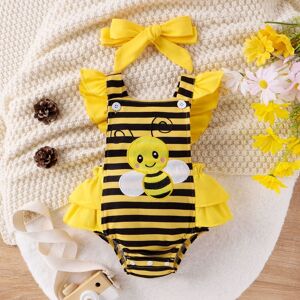 PatPat 2pcs Baby Girls Marine Flutter Sleeve Romper Set  - Yellow