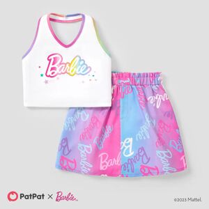 PatPat Barbie 2pcs Kids Girls Halter Top with Allover Logo Print Skirt Set  - Multi-color