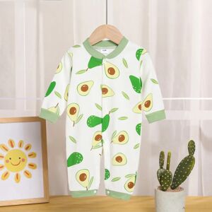 PatPat Baby Boy/Girl Childlike 100% Cotton Long-Sleeved Onesie with Secret Avocado Button Jumpsuit  - Green