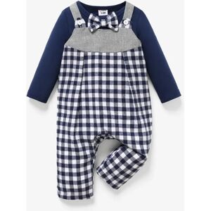 PatPat Baby Boy 2pcs Bowknot Tee and Grid Print Overalls Set  - Dark Blue