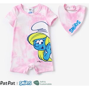 PatPat The Smurfs Baby Boys/Girls 2pcs Naia™ Tie-dye fun Character Print Onesie with Saliva Towel Set  - Pink