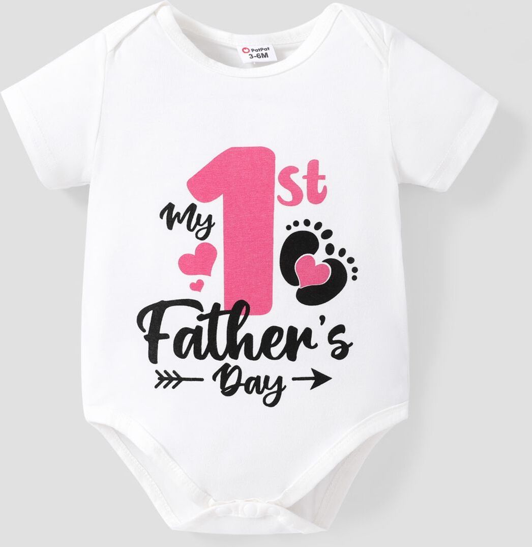 PatPat Father's day Baby Girl/Boy Letter & Number Print Romper  - Pink