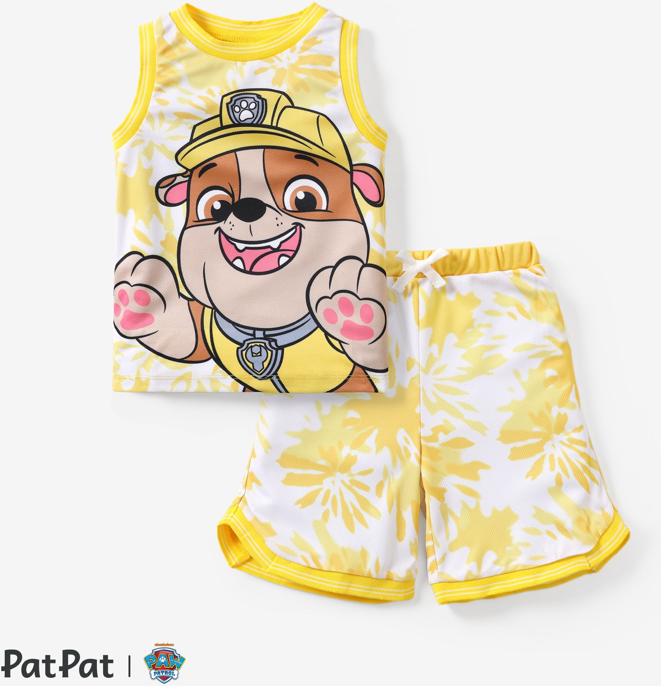 PatPat PAW Patrol Boys/Girls Children's Sports and Leisure Tie-Dye Print Effect Flat Machine Webbing Basketball Jersey sets  - Yellow