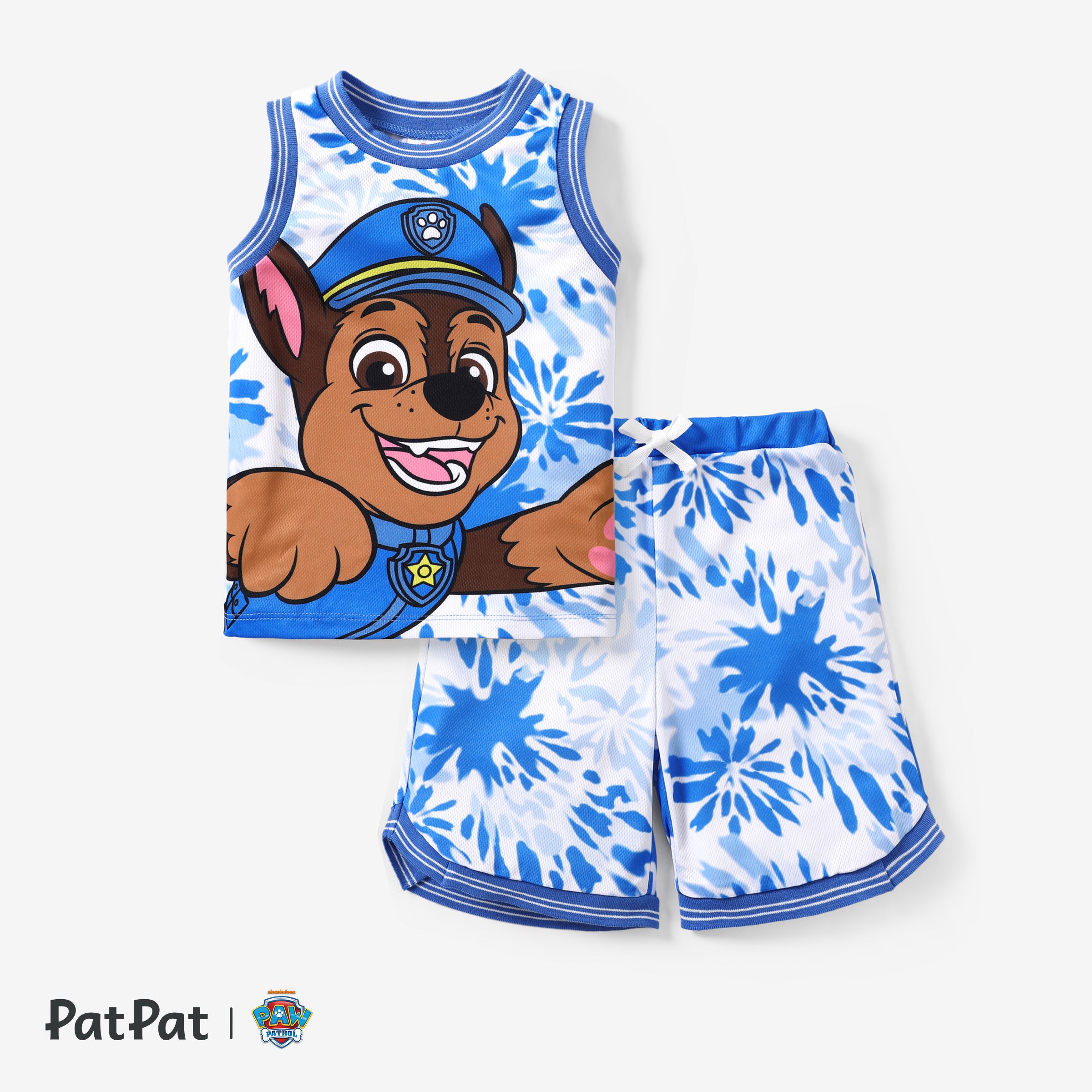 PatPat PAW Patrol Boys/Girls Children's Sports and Leisure Tie-Dye Print Effect Flat Machine Webbing Basketball Jersey sets  - Blue