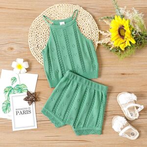 PatPat 2pcs Baby Girl Solid Knitted Cami Top and Shorts Set  - Green