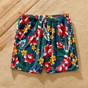 PatPat Family Matching Floral Print & Solid Spliced Ruffle Trim One-piece Swimsuit and Swim Trunks  - Red