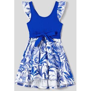 PatPat Family Matching Color Block Sleeveless Shirt and Floral Cami Button Hi-Low Dress Sets  - Royal Blue