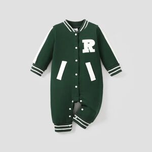 PatPat Baby Boy Letter Embroidered Long-sleeve Sports Jumpsuit / 2pcs Sports Sets  - Green