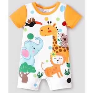 PatPat Baby Girl/Boy Childlike Animal Kingdom Pattern Short Sleeve Romper  - Color block