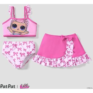 PatPat L.O.L. SURPRISE! 3pcs Toddler/Kid Girl Bowknot/Polk dot Print Swimming suit  - Dark Pink