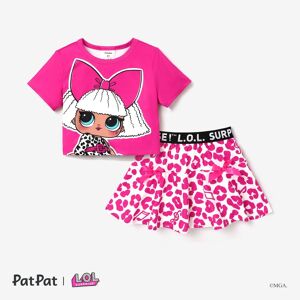 PatPat L.O.L. SURPRISE! Toddler Girl/Kid Girl Graphic Print Short-sleeve Tee and Skirt  - Roseo