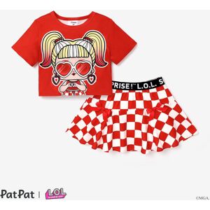 PatPat L.O.L. SURPRISE! Toddler Girl/Kid Girl Graphic Print Short-sleeve Tee and Skirt  - REDWHITE