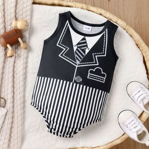 PatPat Baby Boy  Colorfast and Durable Basic Sleeveless Romper  - BlackandWhite