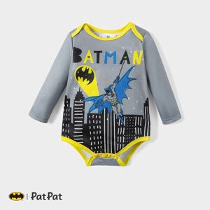 PatPat Batman Baby Boy Classic Logo Hooded Sweatshirt and Bodysuit and Pants  - Light Grey