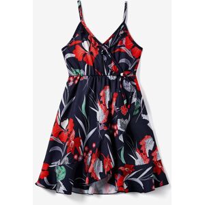 PatPat Family Matching Tropical Floral Overlap Hi-Low Ruffle Dress and Beach Shirt Sets  - Tibetan blue