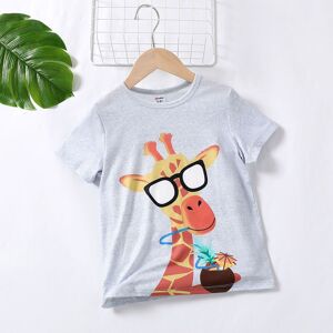 PatPat Giraffe Animal Pattern Boy's T-shirt, Childlike Style, 1pc Set, Short Sleeve, Polyester Material  - Grey