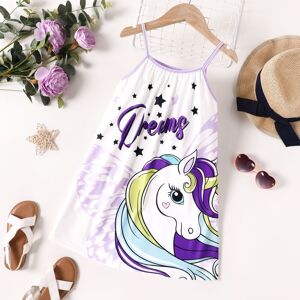 PatPat Kid Girl Unicorn Print Cami Dress  - White